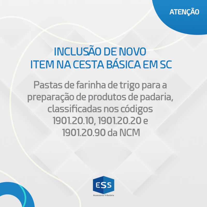 INCLUSÃO DE NOVO  ITEM NA CESTA BÁSICA EM SC